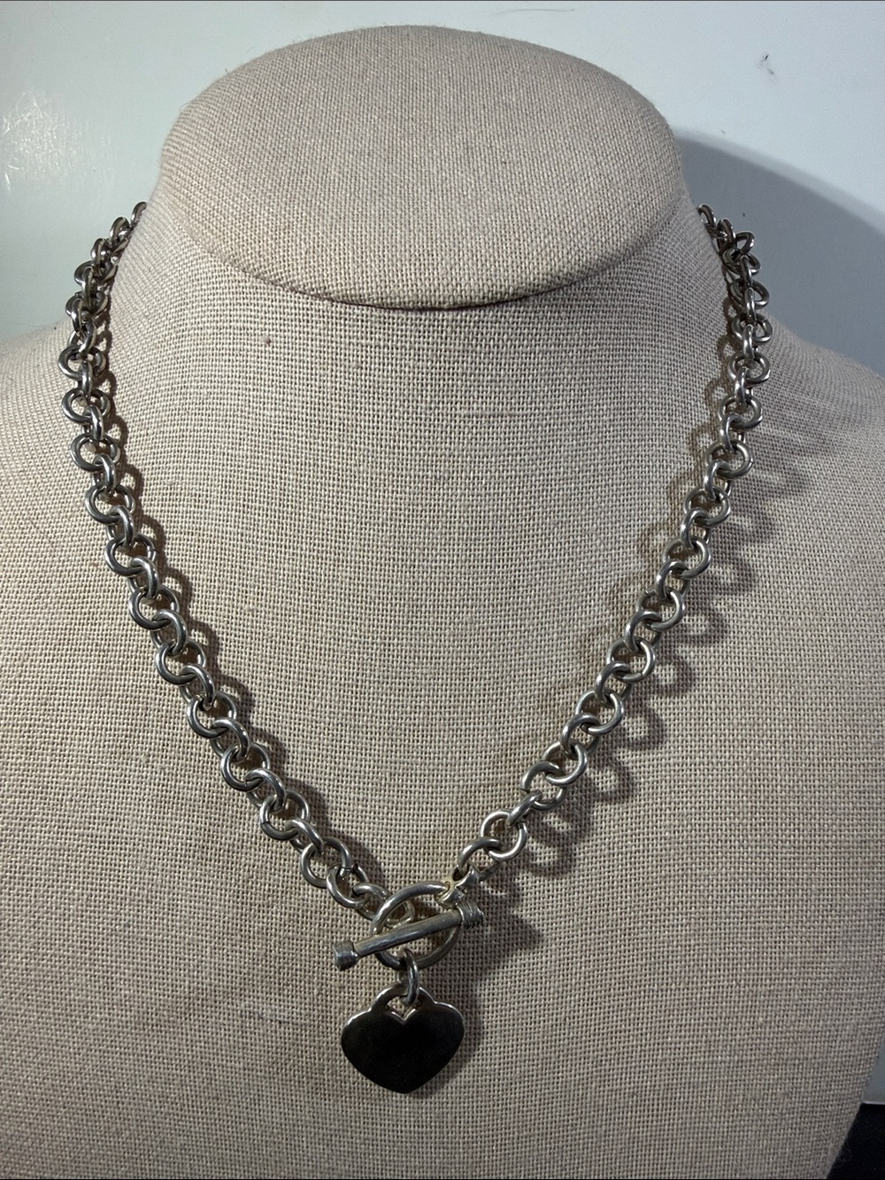 925, Chunky Statement Choker Sterling Silver Heart Toggle Chain Necklace
